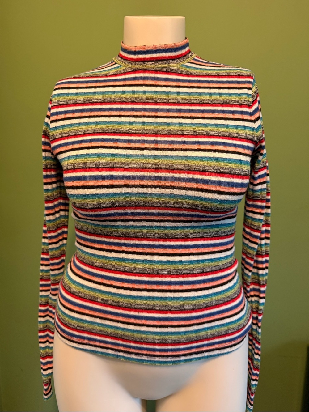 Forever 21 Multicolor Striped Mock Neck Long Sleeve Top